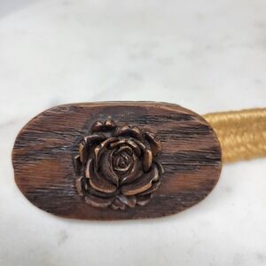 Vintage Hand Carved Wood Rose Hat Band Raffia Straw Brim Wrap Boho Western